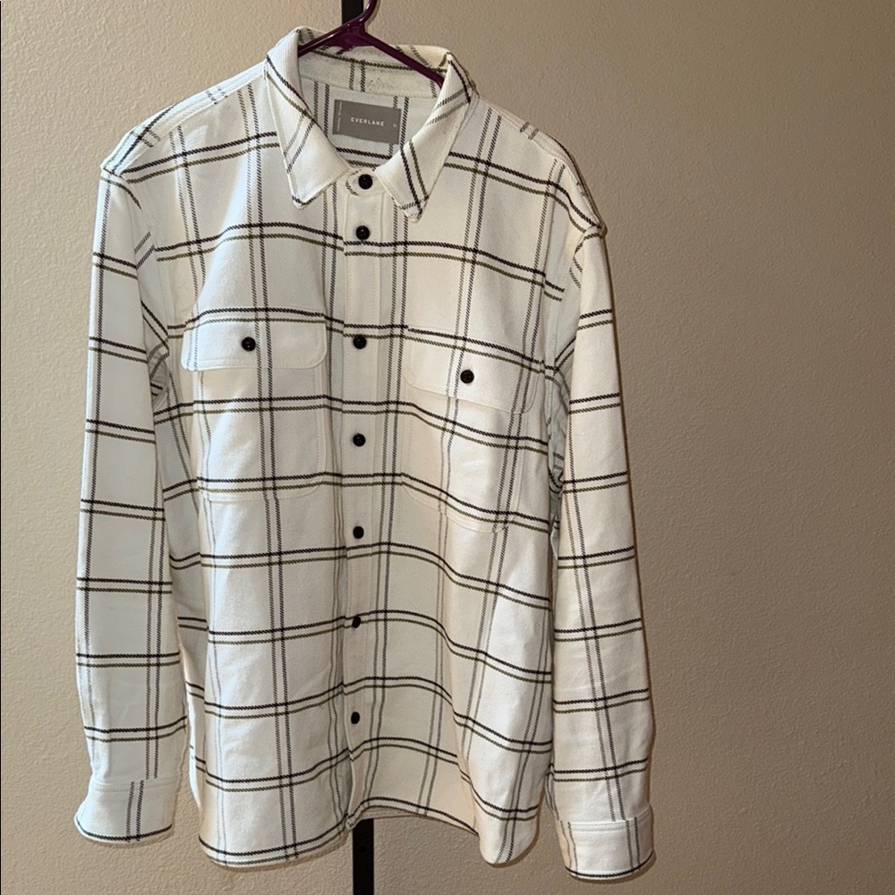 Everlane Men’s Off White Multi Plaid Heavyweight Overshirt Jacket Sz XL